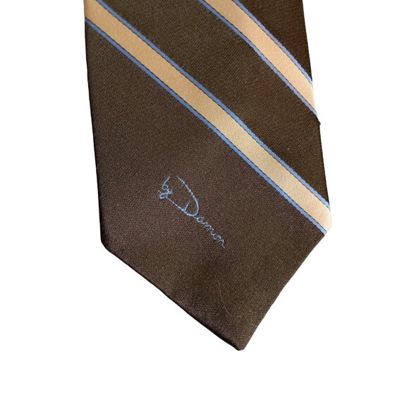 Vintage McCalls By Damon Mens Necktie Brown Beige Striped University Retro Dad - Picture 2 of 5